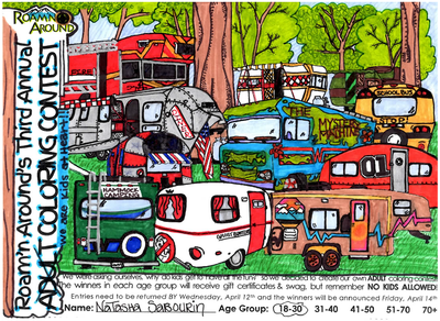 2017 ULTIMATE COLORING CHAMPION -- COLORED PAGE WITH VARIOUS MODELS OF CAMPERVANS